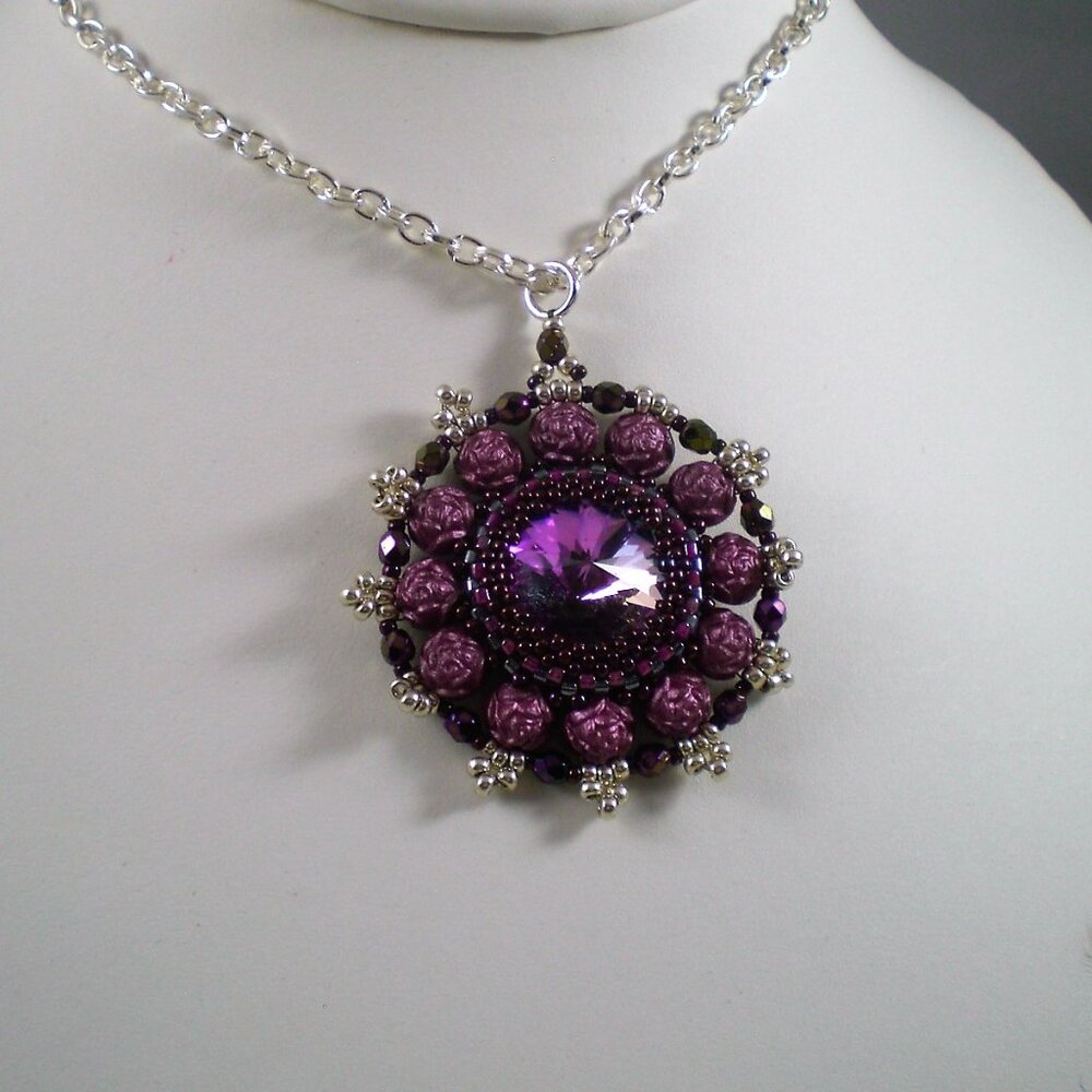 Burgundy Satellite Medallion Hand Beaded Necklace